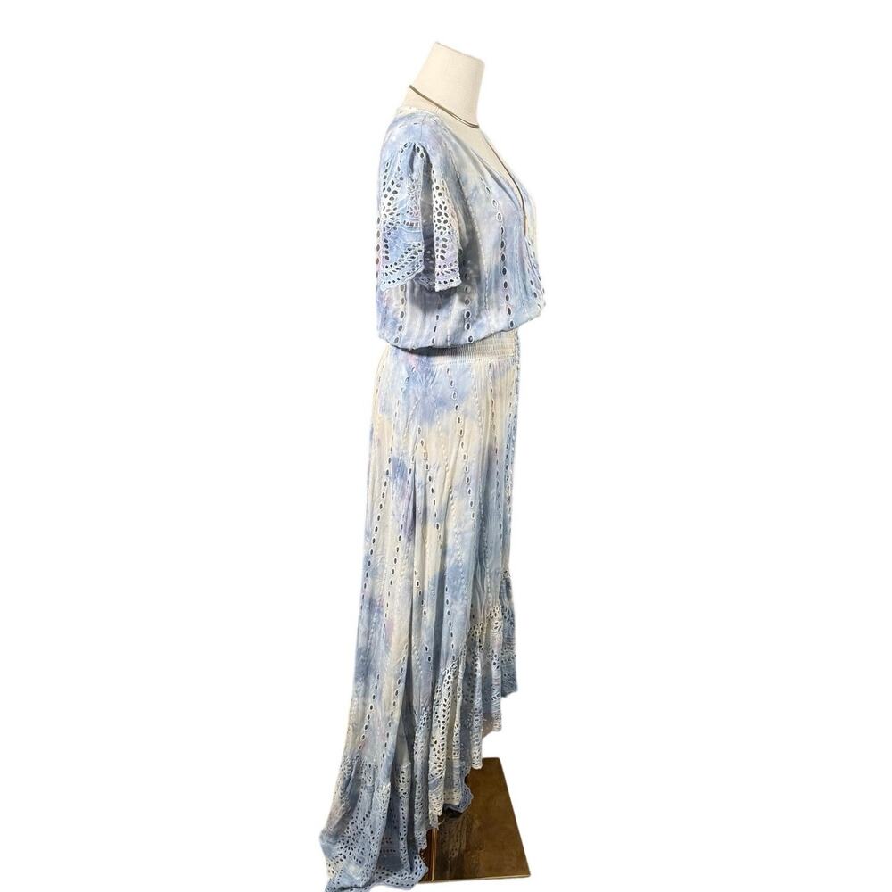 Young Fabulous & Broke Costa Blue Tie Dye Eyelet Maxi Dress Small Feminine Boho - Picture 5 of 10